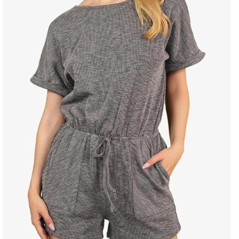 Korye Ribbed Gray Romper - Picture 1 of 3